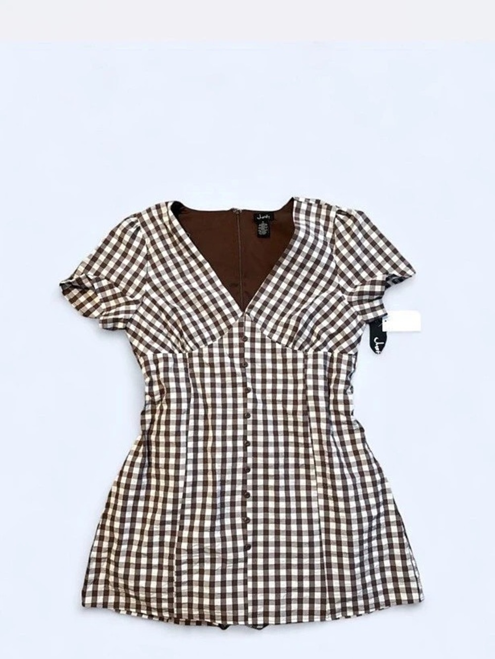 Gingham Mini Dress in Brown & White NWT